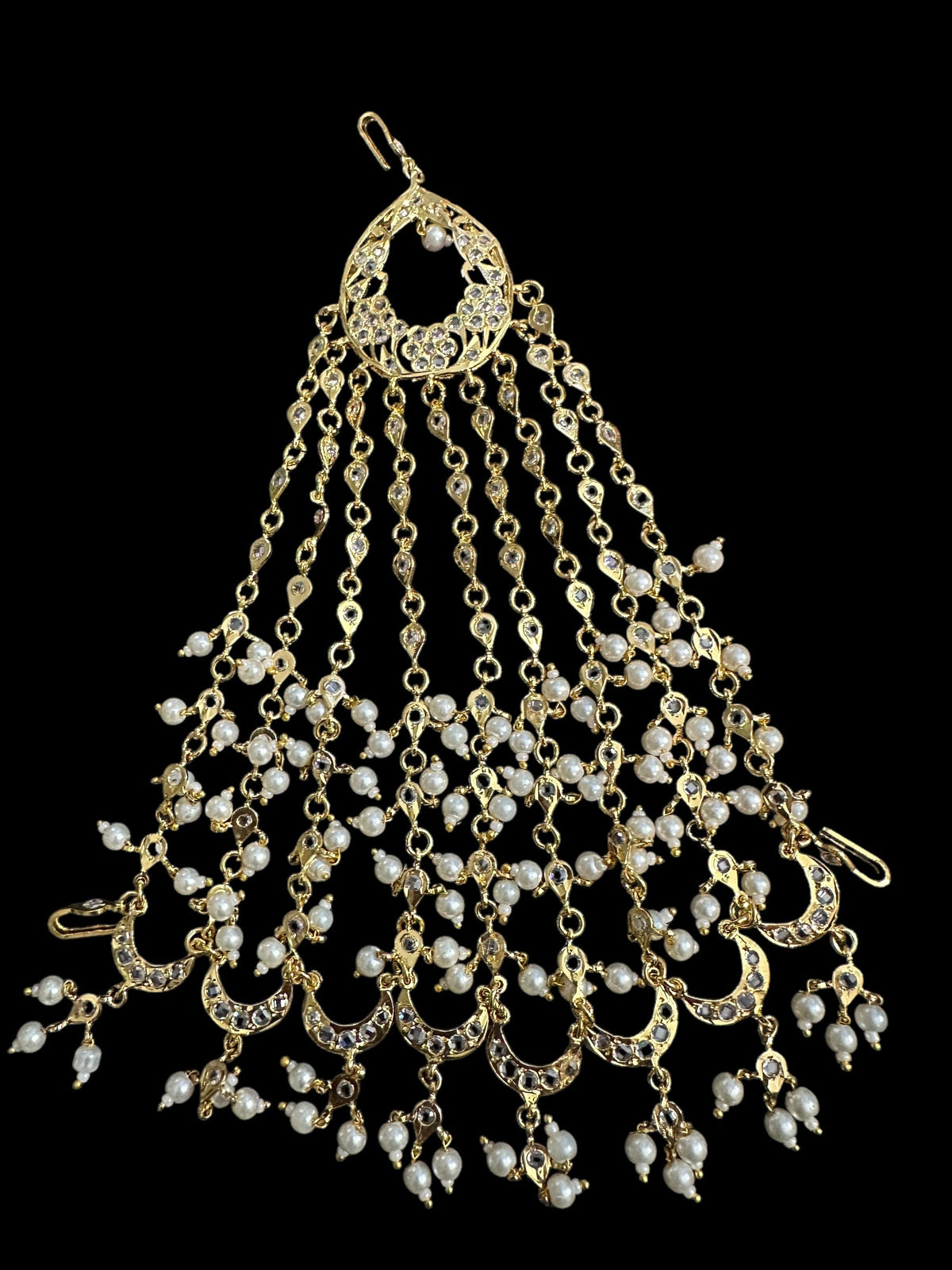 DJHR114 Sidra Hyderabadi Jhoomar Elegant Gold-Plated Bridal Passa | Deccan Jewelry | READY TO SHIP
