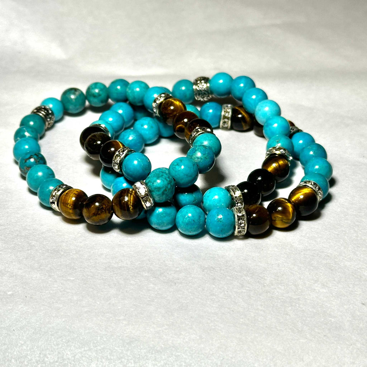 Blue Howlite and Tiger Eye Round Bead Bracelet 8mm