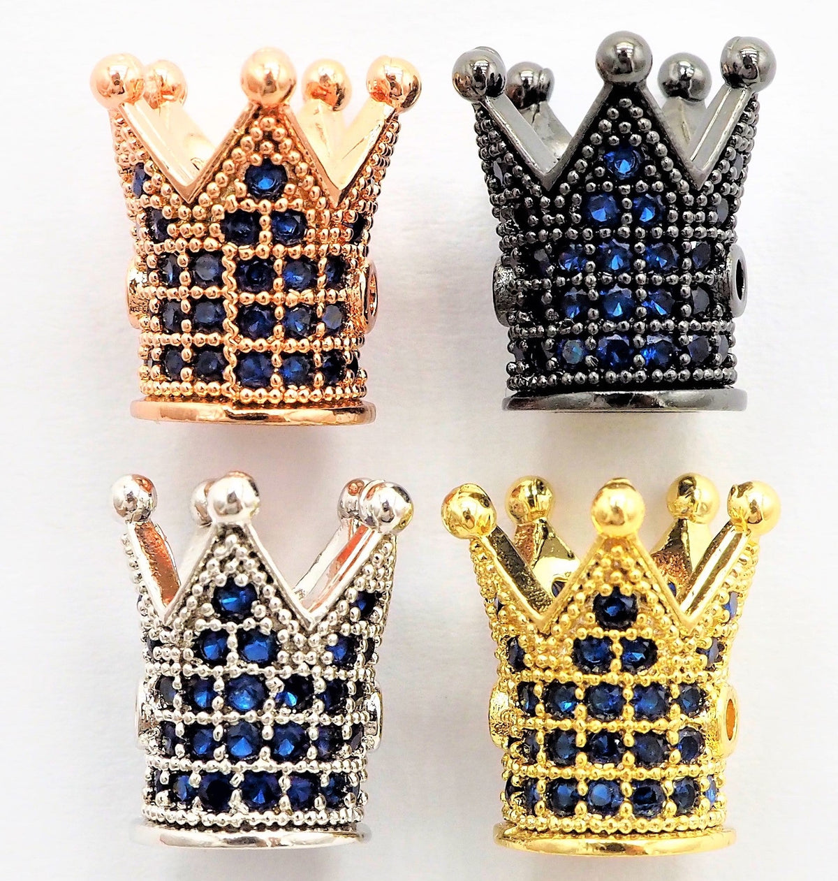 CZ Micro Pave King Crown Spacer Beads, Sapphire Blue Crown Beads,Men's Women's Jewelry Making, 10x8mm, Sku#G411