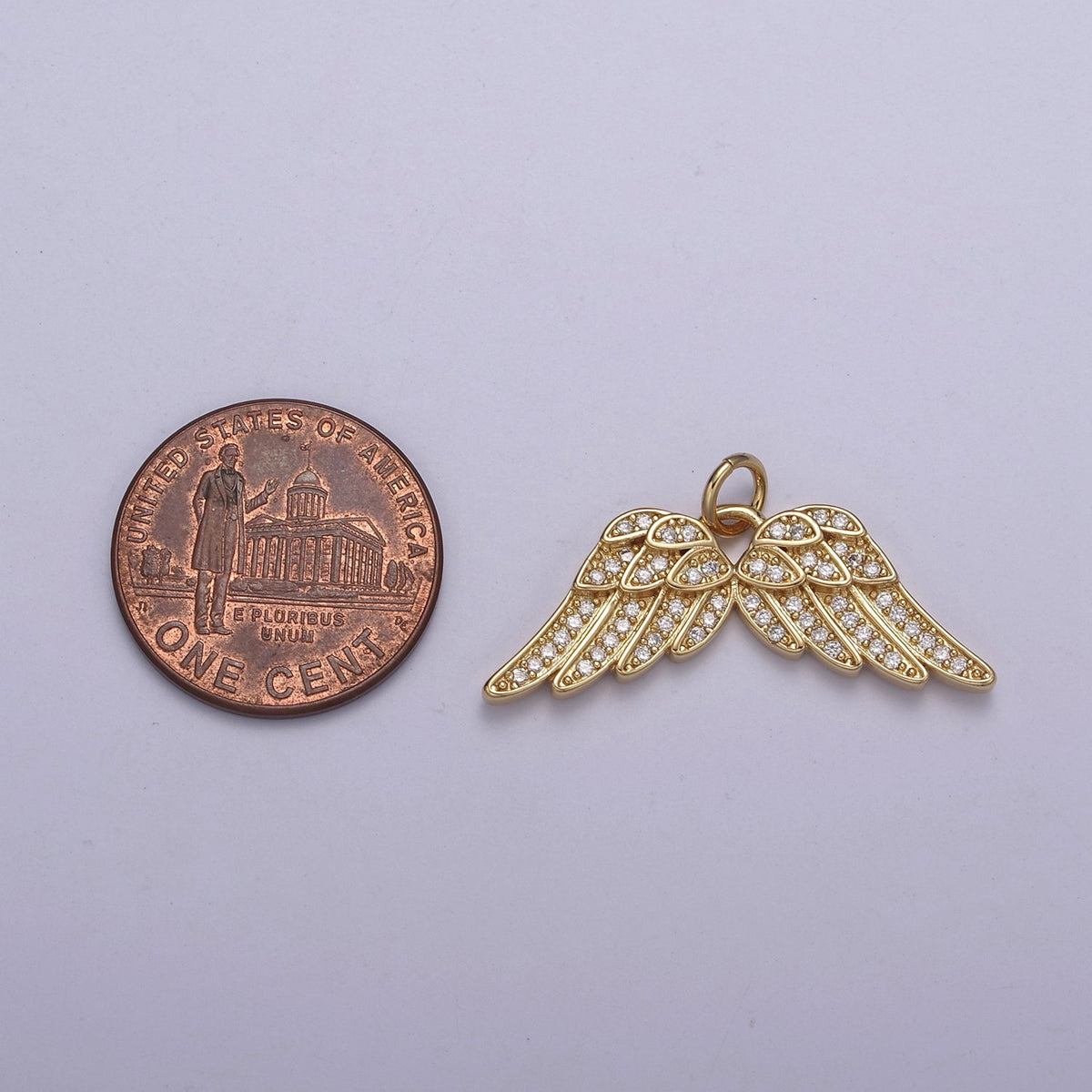 Dainty Angel Wing 14K Gold Filled Wing Charm Cubic Zirconia Feather Charm N-321