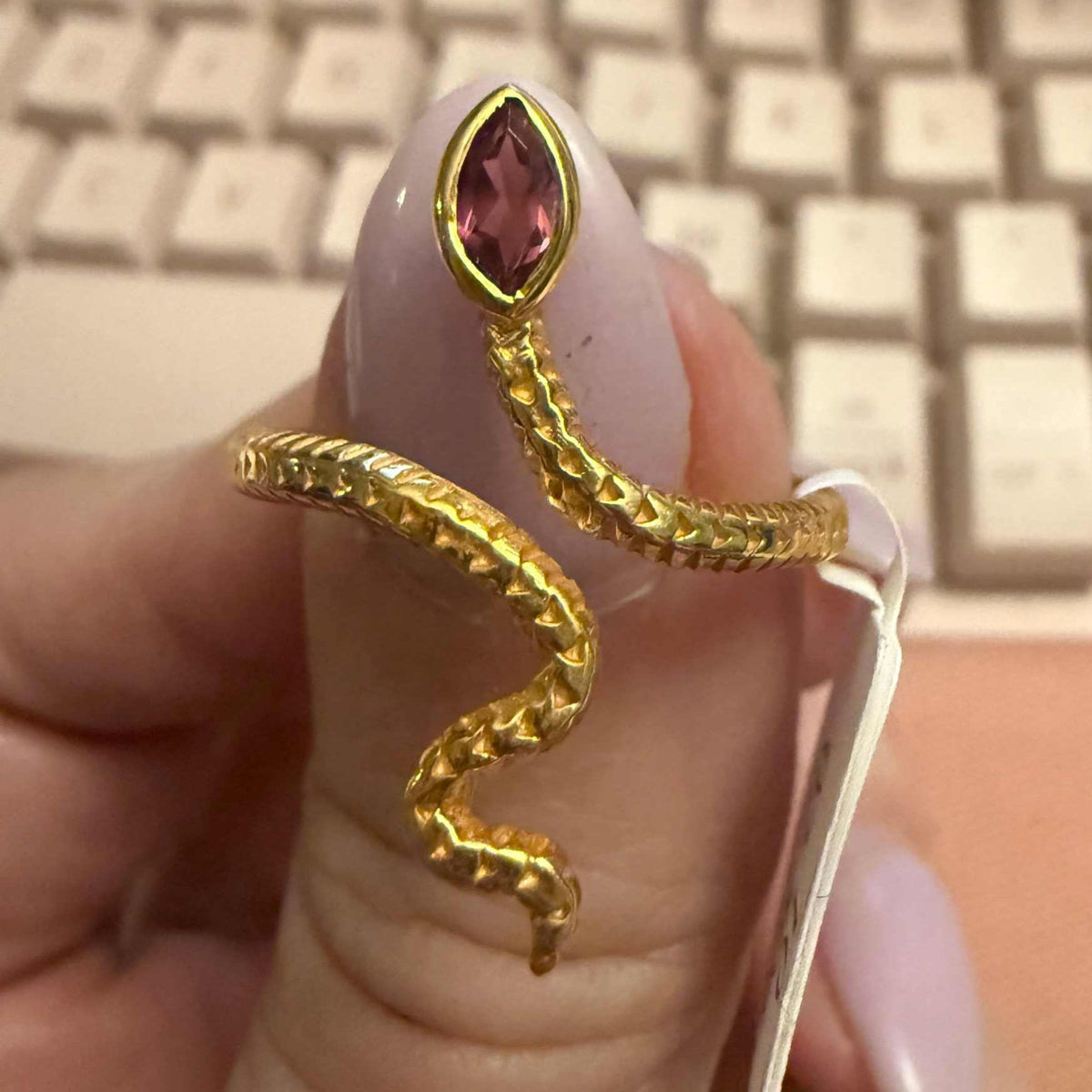Gemstone Snake Ring - Sterling Silver or Gold Vermeil
