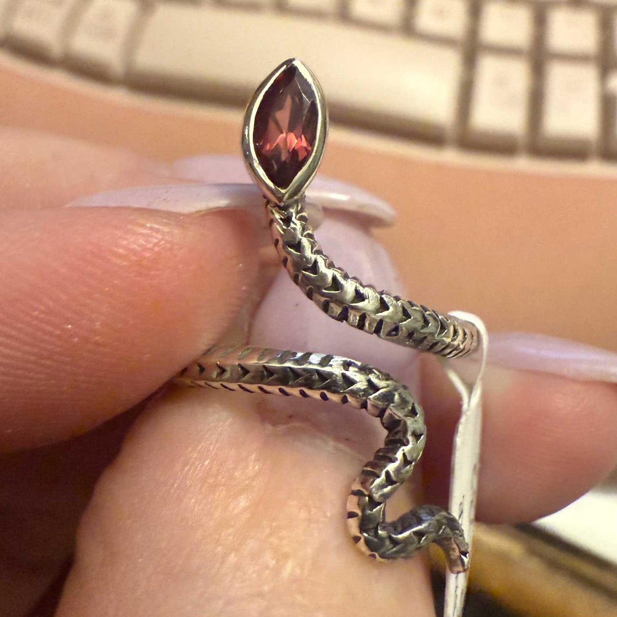 Gemstone Snake Ring - Sterling Silver or Gold Vermeil