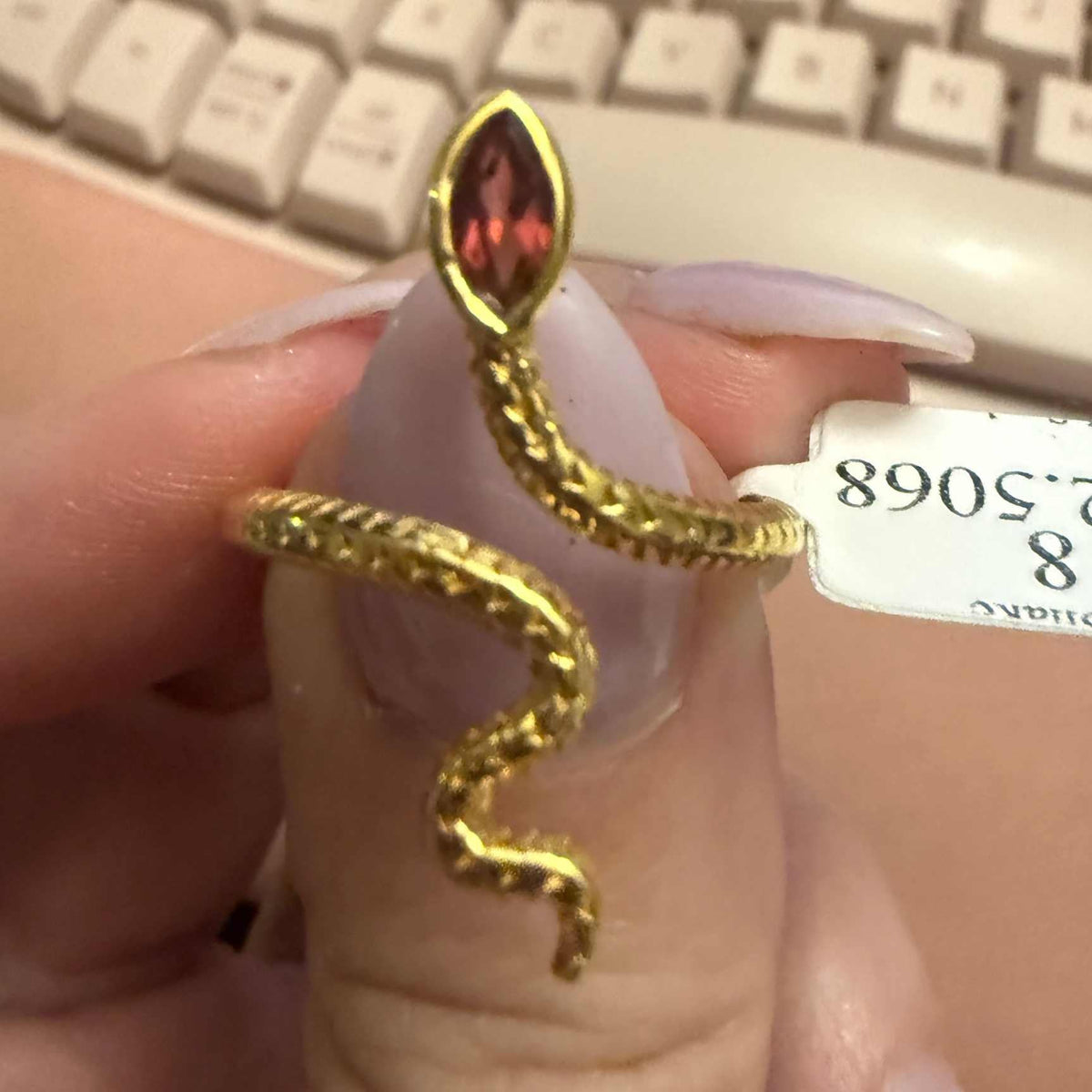 Gemstone Snake Ring - Sterling Silver or Gold Vermeil