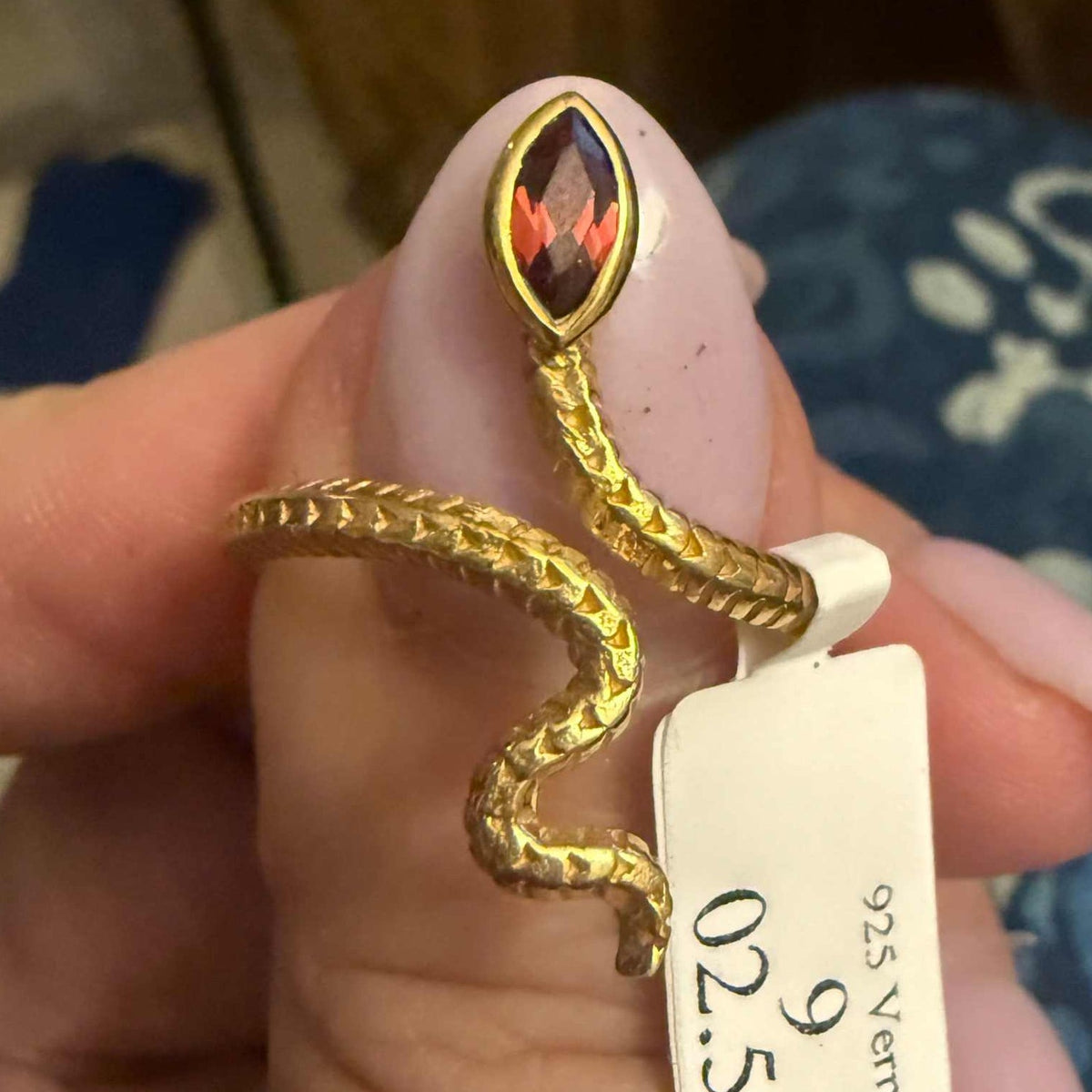 Gemstone Snake Ring - Sterling Silver or Gold Vermeil