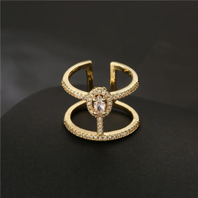 NEWBUY Fashion Gold Color Geometric Copper Ring Women Wedding Jewelry Hot Sale AAA+ Cubic Zirconia Finger Ring Femme Bijoux