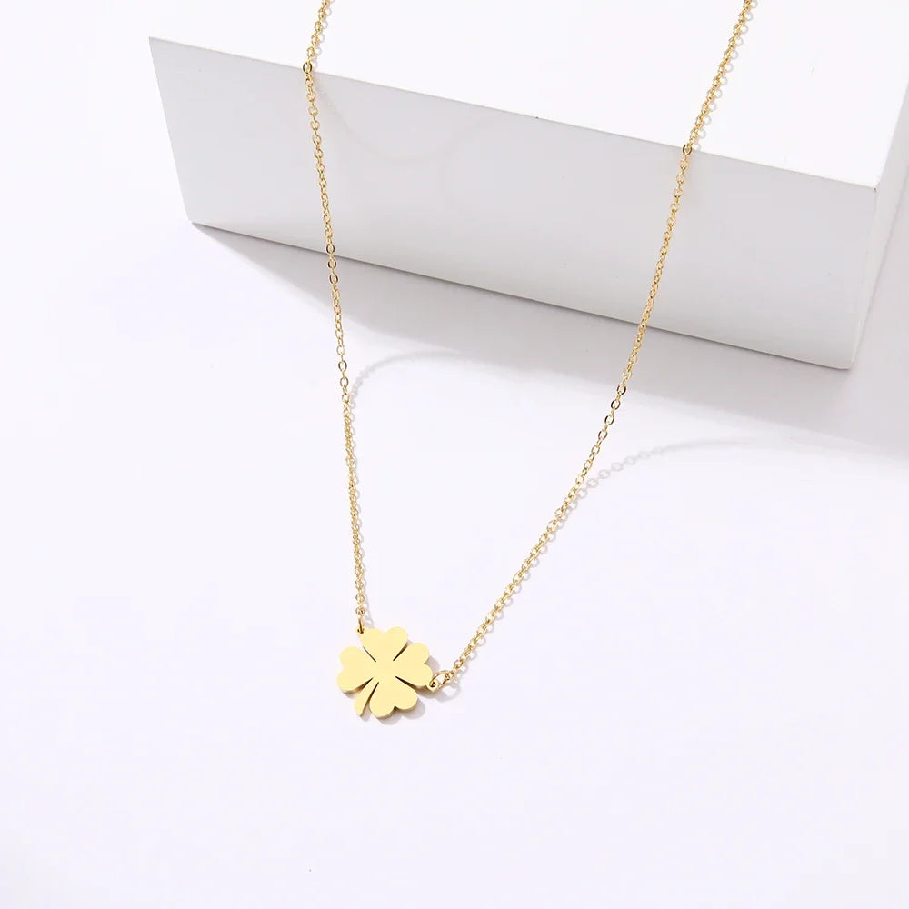 DOTOFI Four Leaf Clover Pendant Necklace For Women Stainless Steel Quality Fashion Jewelry