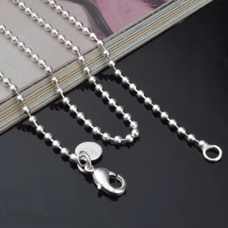 Aravant 925 Silver 2MM Bead Chain Necklace For Women Fashion Jewelry Gifts