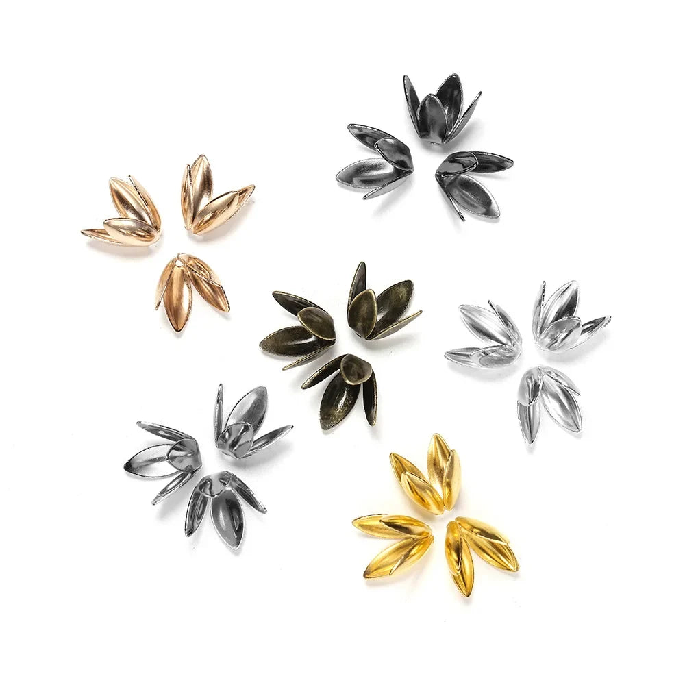 100pcs/lot Four Leaves Flower Metal Bulk Loose Sparer Caps Petal Apart End Bead Caps For Jewelry Making Bracelet Findings
