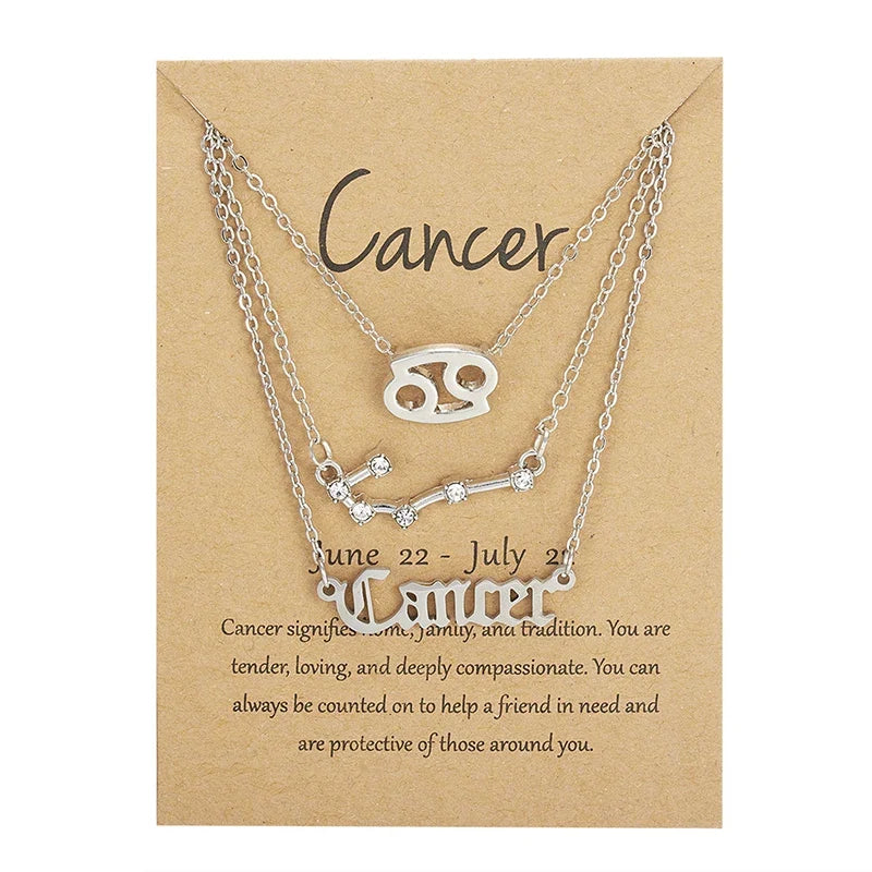 3Pcs/set 12 Zodiac Sign Necklace For Women 12 Constellation Pendant Chain Choker Birthday Jewelry With Cardboard Card