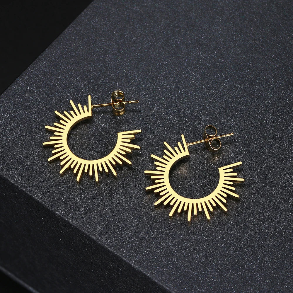 Stainless Steel Jewelry Geometric Earrings For Women Best Half Circle Spiked Femme Charm Earrings Party Best Wedding Gifts