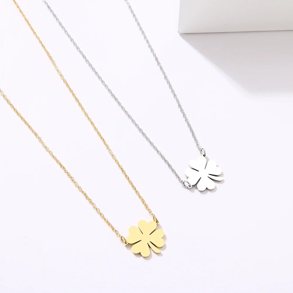 DOTOFI Four Leaf Clover Pendant Necklace For Women Stainless Steel Quality Fashion Jewelry