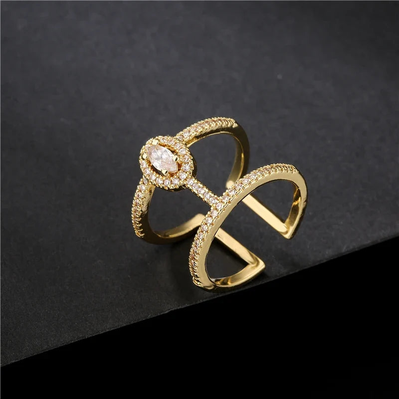NEWBUY Fashion Gold Color Geometric Copper Ring Women Wedding Jewelry Hot Sale AAA+ Cubic Zirconia Finger Ring Femme Bijoux