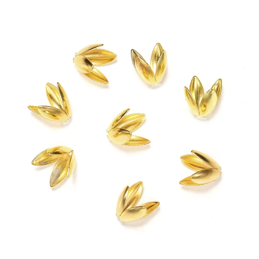 100pcs/lot Four Leaves Flower Metal Bulk Loose Sparer Caps Petal Apart End Bead Caps For Jewelry Making Bracelet Findings