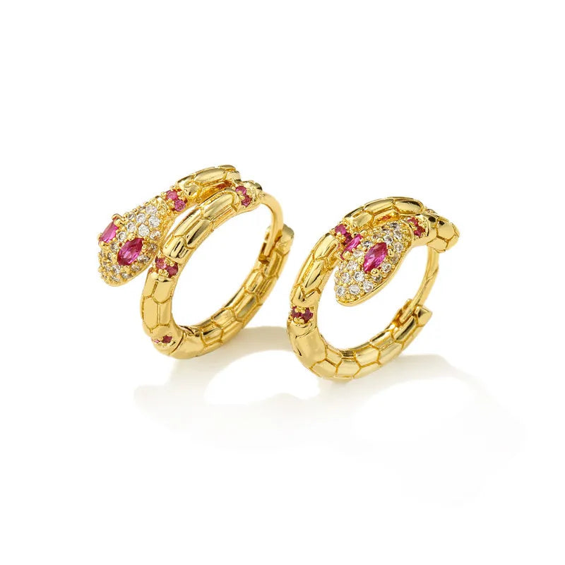 High Quality Colorful Crystal Zirconia Snake Earrings Punk Style Gold Color Small Hoop Earrings Jewelry