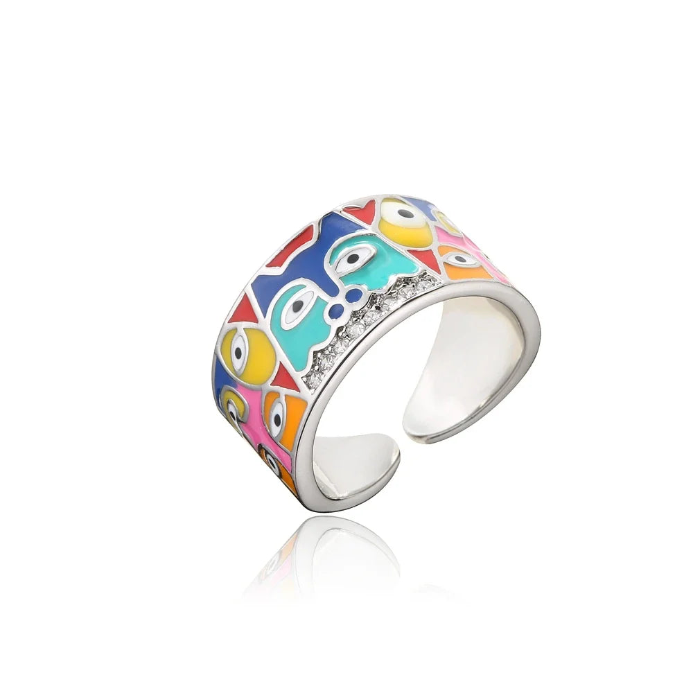 NEWBUY 2024 New Rings For Women White CZ Handmade Enamel Lovely Cat Unique Trendy Ring Party Fashion Jewelry