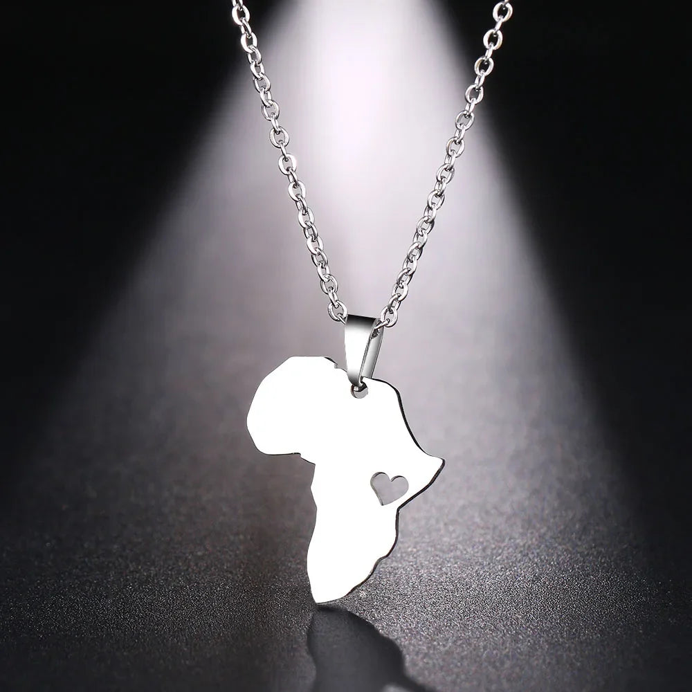 DOTIFI  Stainless Steel Necklace For Women Man Africa Map Gold Color Pendant Necklace Engagement Jewelry