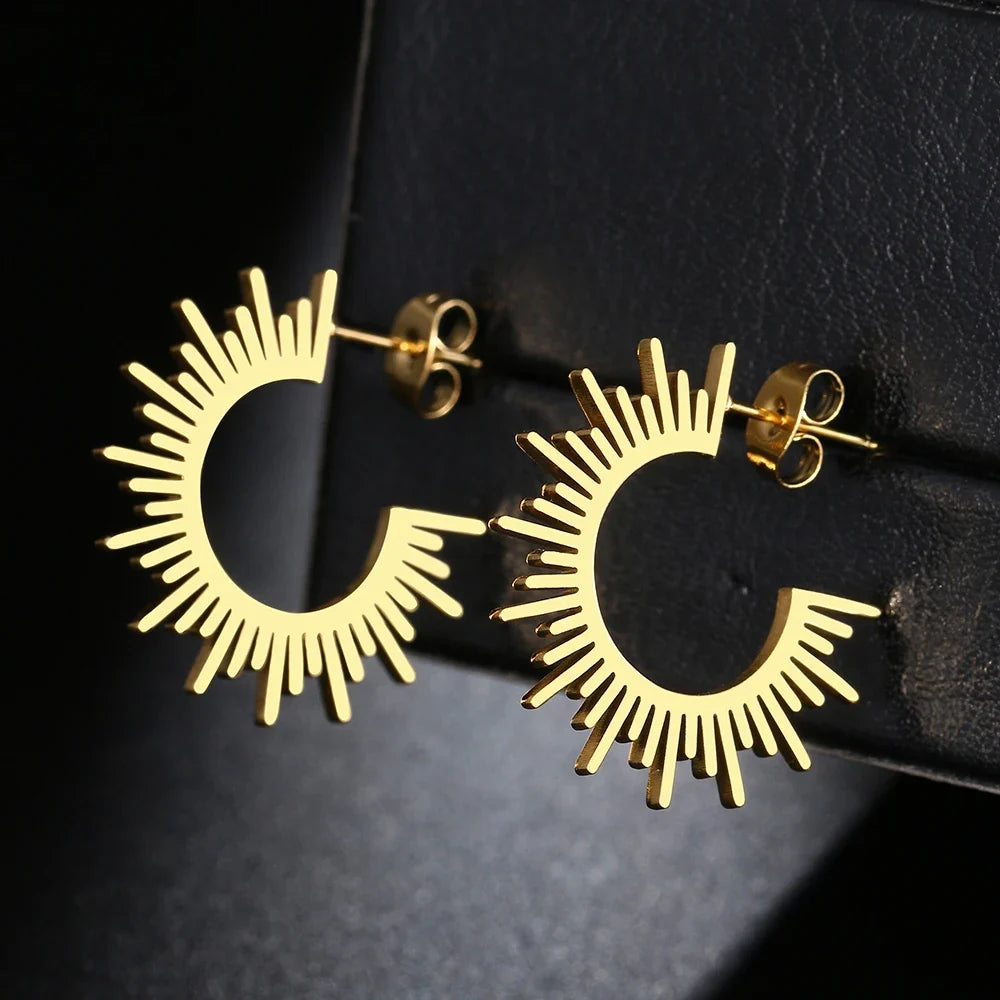 Stainless Steel Jewelry Geometric Earrings For Women Best Half Circle Spiked Femme Charm Earrings Party Best Wedding Gifts