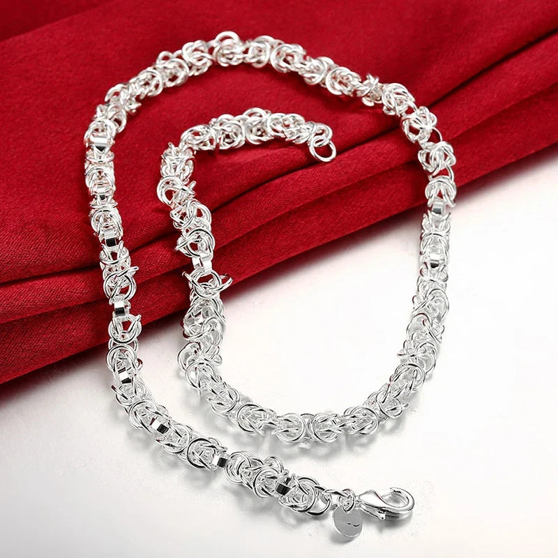 Aravant 925 Silver 7mm Link Chain Necklace Bracelet Set For Women Fashion Jewelry