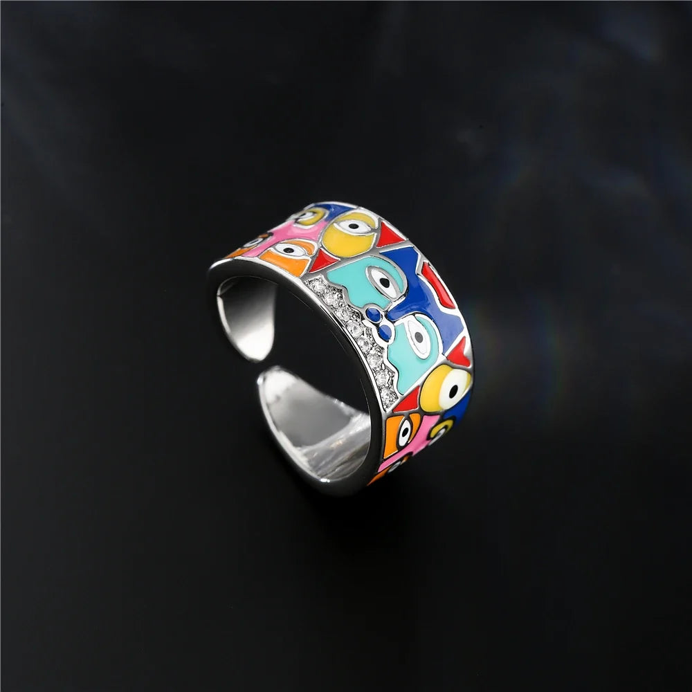 NEWBUY 2024 New Rings For Women White CZ Handmade Enamel Lovely Cat Unique Trendy Ring Party Fashion Jewelry