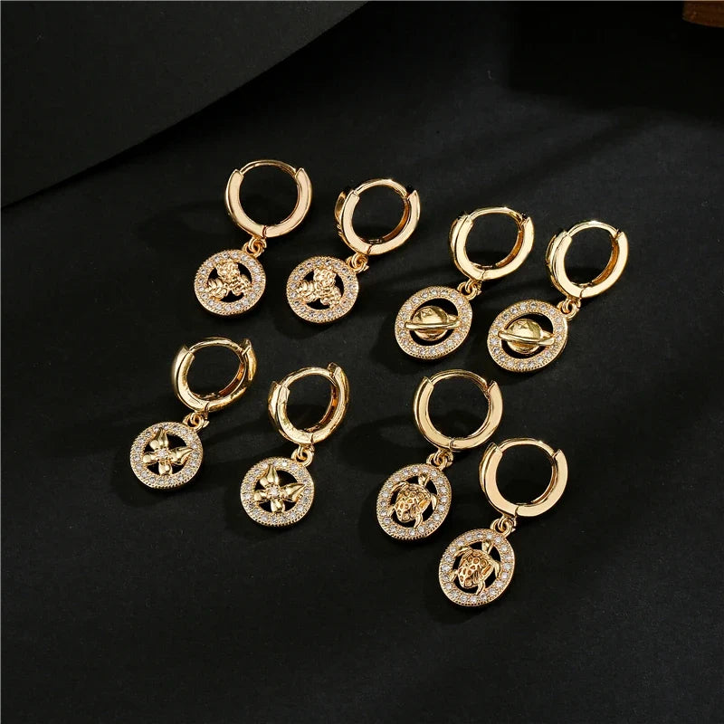 NEWBUY Fashion Gold Color Copper Geometric Earrings Luxury CZ Elephant Charm Dangle Earring Female Party Jewelry Accessories