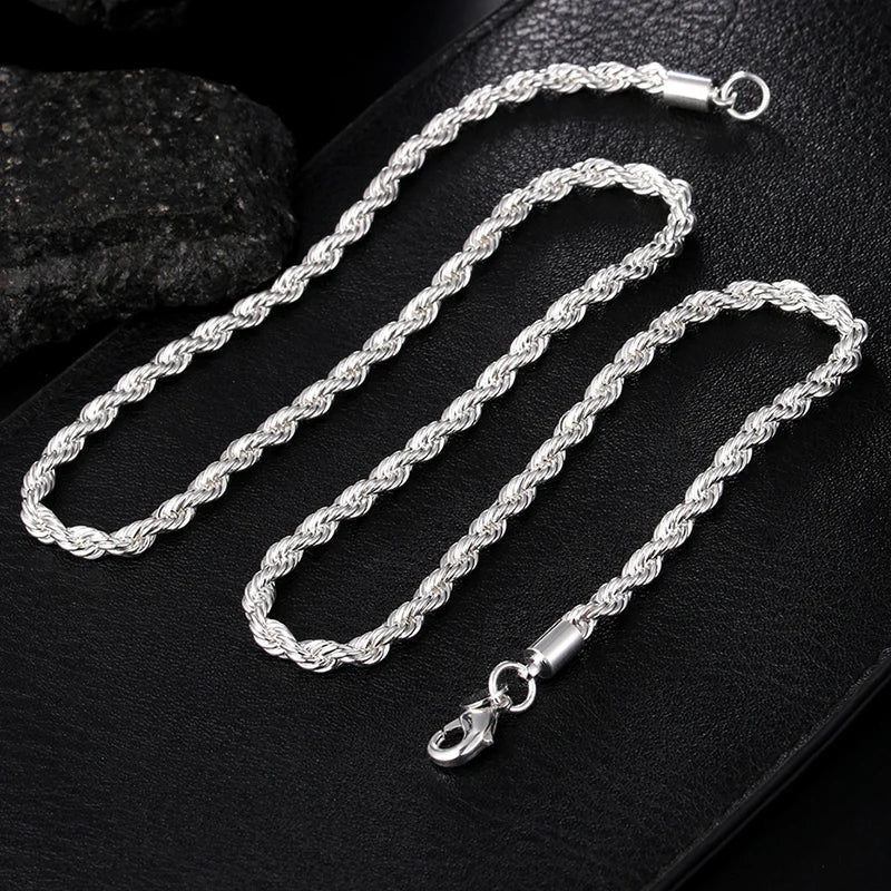Aravant 925 Silver 4MM Twist Snake Chain Necklace For Women Fashion Jewelry