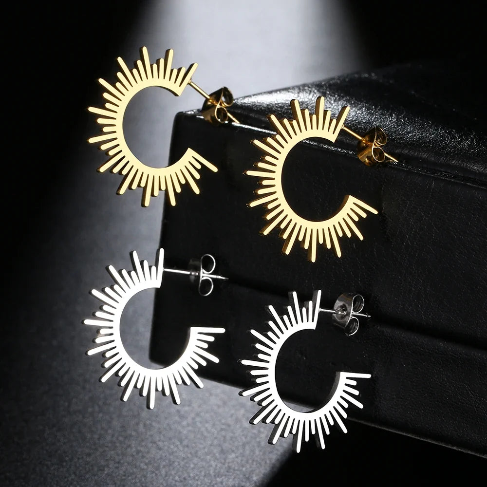 Stainless Steel Jewelry Geometric Earrings For Women Best Half Circle Spiked Femme Charm Earrings Party Best Wedding Gifts