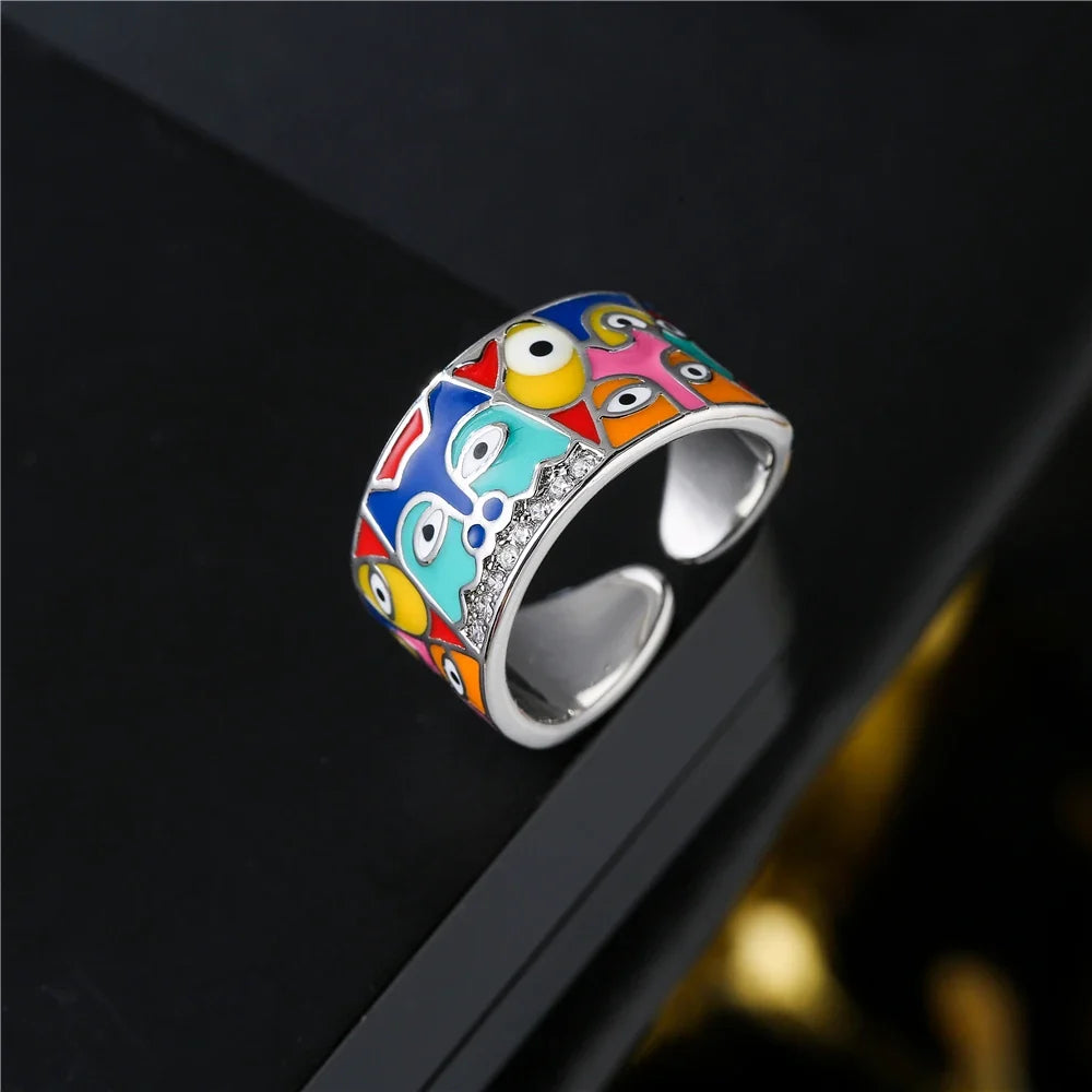NEWBUY 2024 New Rings For Women White CZ Handmade Enamel Lovely Cat Unique Trendy Ring Party Fashion Jewelry