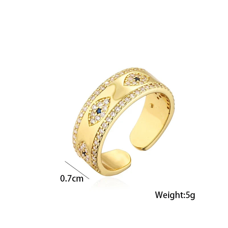 NEWBUY 2024 Fashion Gold Color Copper Wedding Jewelry AAA CZ Evil Eye Design Open Ring For Women Girl Engagement Gift