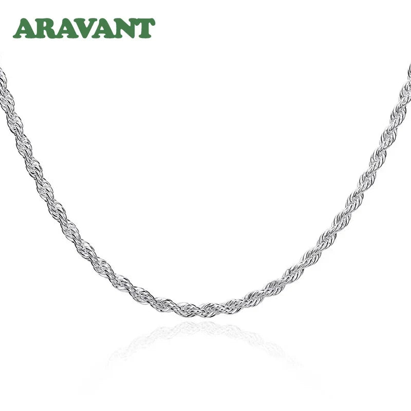 Aravant 925 Silver 4MM Twist Snake Chain Necklace For Women Fashion Jewelry