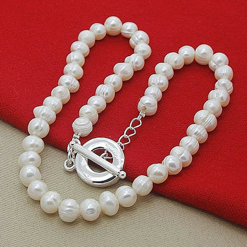 Aravant 925 Silver 8-9mm Freshwater Pearl Necklaces For Women Fashion Jewelry