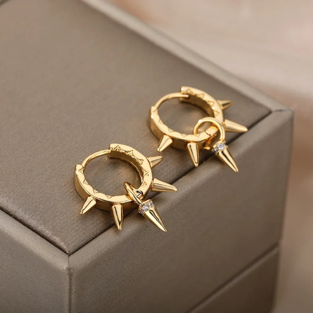 Punk Spike Rivet  Stainless Steel Earrings For Women Gold Color Earring Gothic Christmas Party Jewelry Gift Bijoux Femme