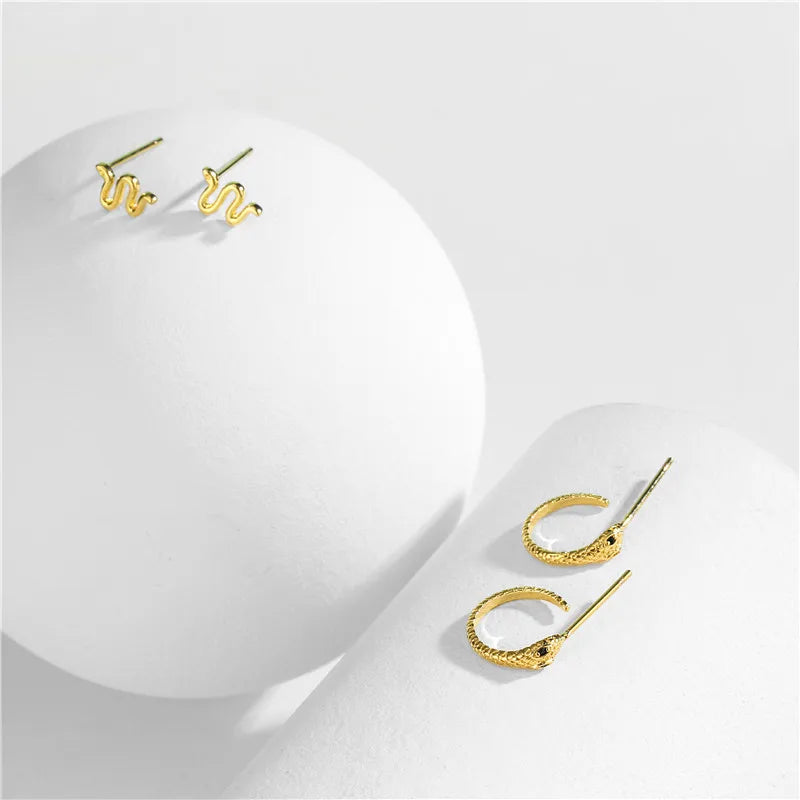 High Quality Colorful Crystal Zirconia Snake Earrings Punk Style Gold Color Small Hoop Earrings Jewelry