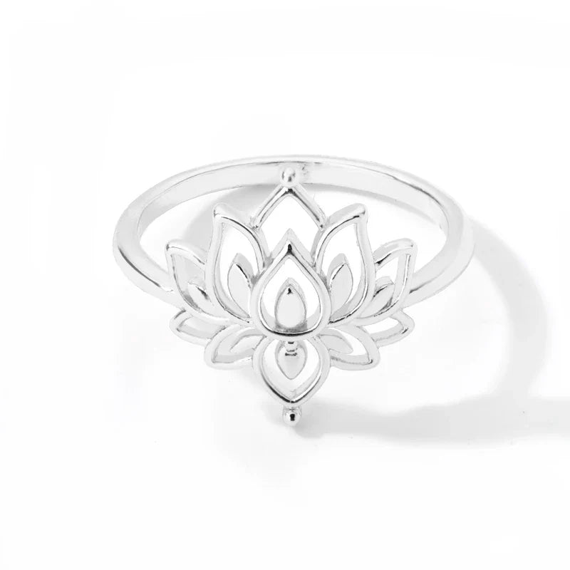Lotus Flower Rings For Women Stainless Steel Gold Color Hollow Out Ring Fashion Wedding Party Aesthetic Jewelry Gift anillos