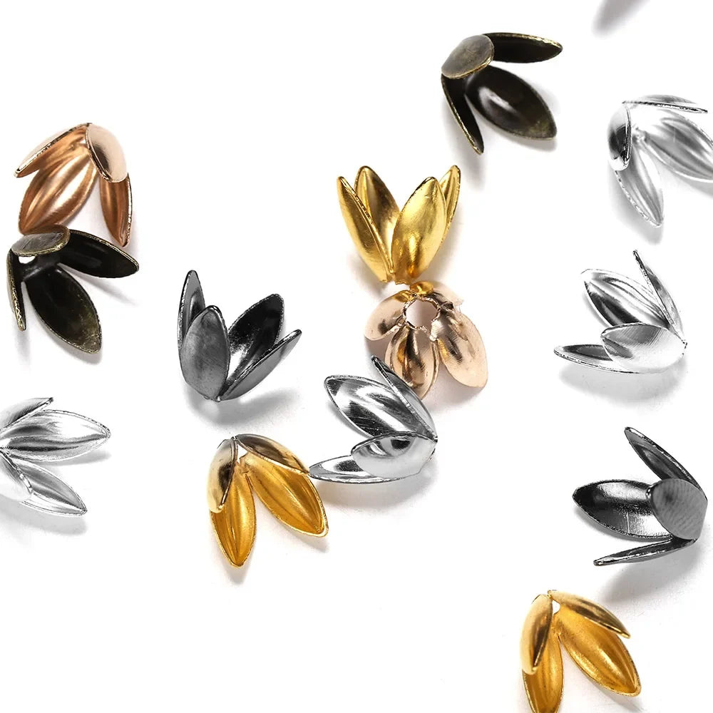 100pcs/lot Four Leaves Flower Metal Bulk Loose Sparer Caps Petal Apart End Bead Caps For Jewelry Making Bracelet Findings