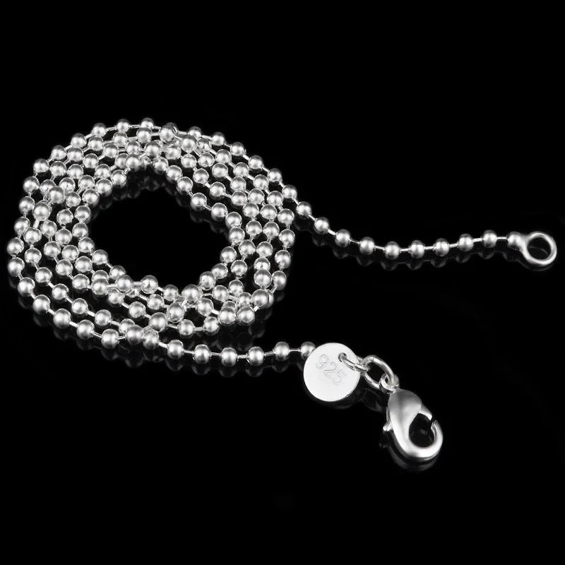 Aravant 925 Silver 2MM Bead Chain Necklace For Women Fashion Jewelry Gifts
