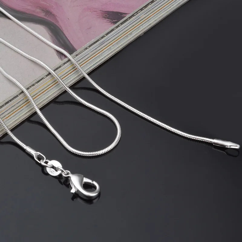 1MM 2MM silver plated smooth Snake Chain stamped choker Necklace For women Jewelry 16 18 20 22 24 26 28 30 inch Dropshipping