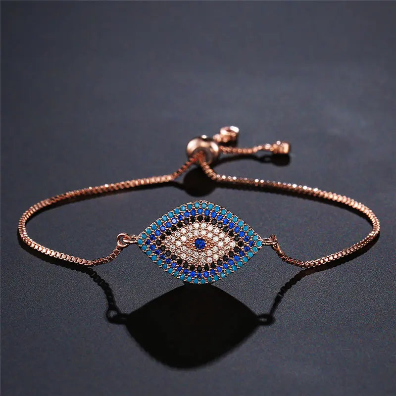 NEWBUY 2026 Trendy Turkish Gold Color Evil Eye Bracelet Adjustable AAA CZ Pave Setting Female Luckry Party Jewelry Gift