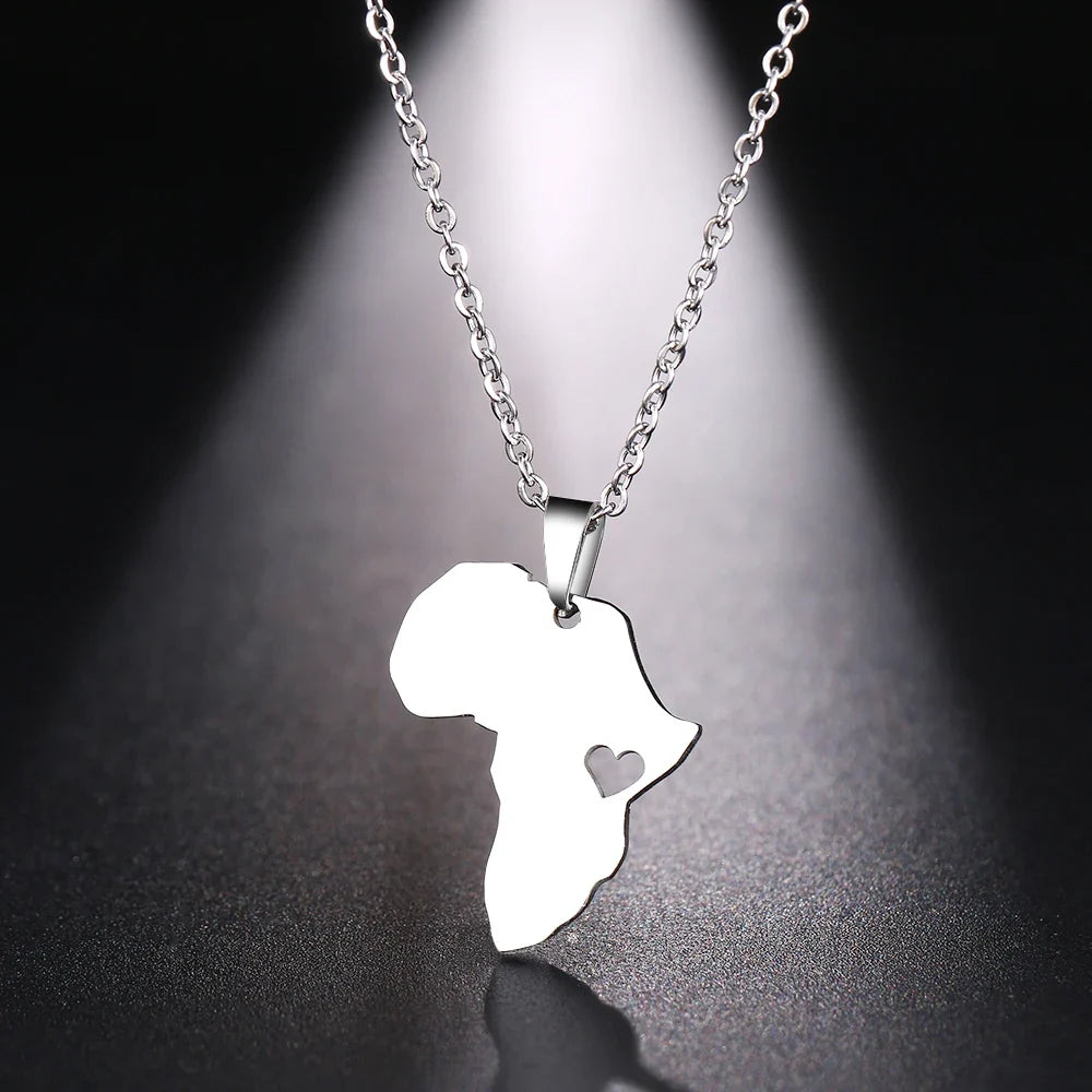 DOTIFI  Stainless Steel Necklace For Women Man Africa Map Gold Color Pendant Necklace Engagement Jewelry