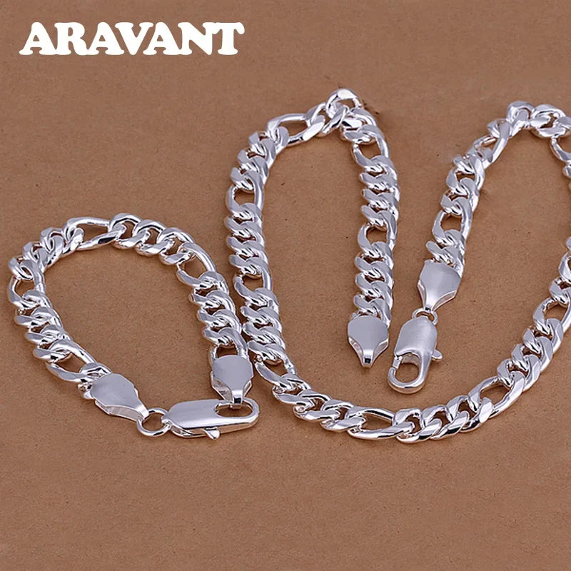 Aravant 925 Silver Simple 6MM 8MM Sideways Necklace Bracelet Chains For Men Women Fashion Jewelry