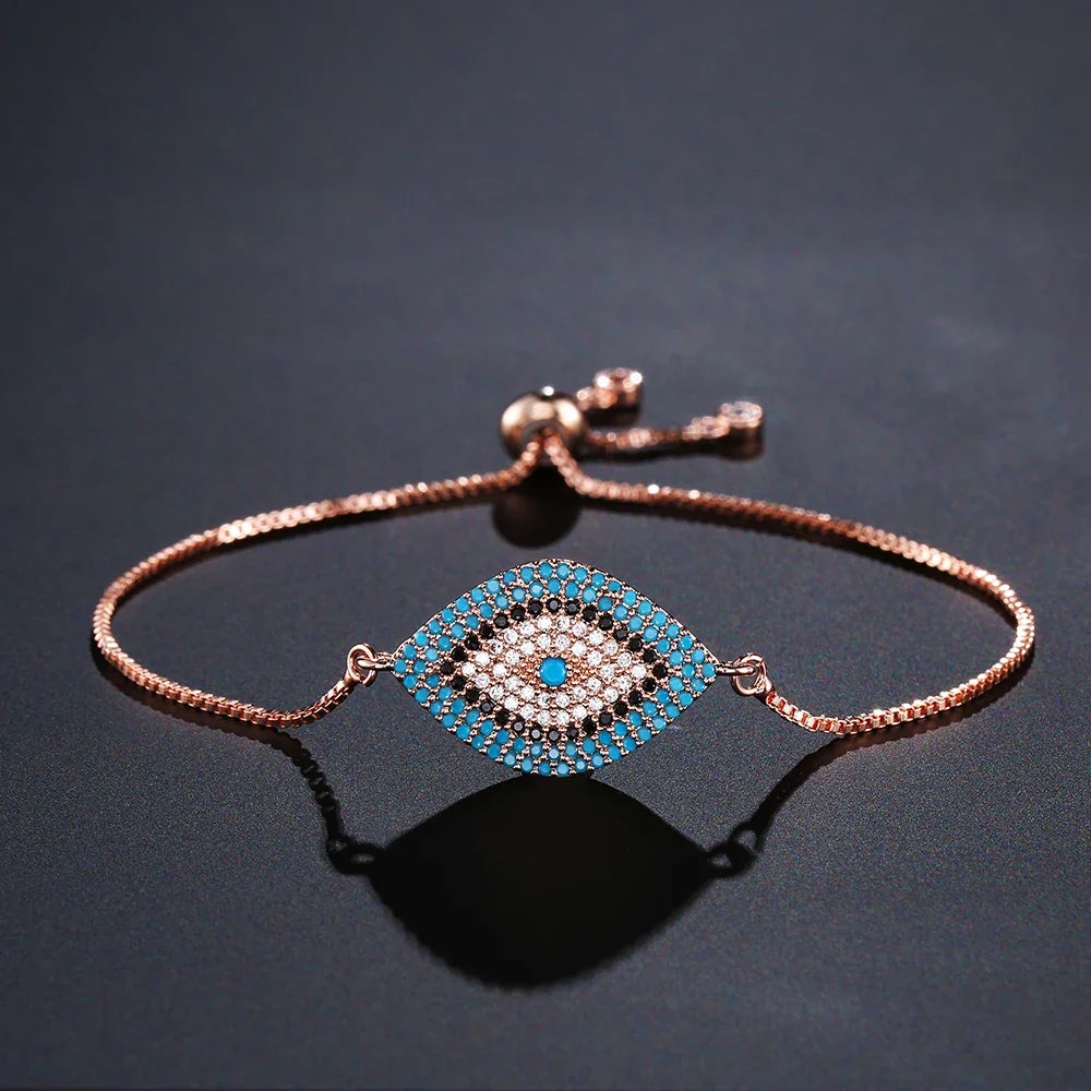 NEWBUY 2026 Trendy Turkish Gold Color Evil Eye Bracelet Adjustable AAA CZ Pave Setting Female Luckry Party Jewelry Gift