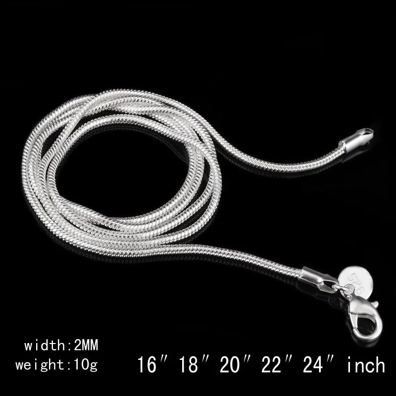 1MM 2MM silver plated smooth Snake Chain stamped choker Necklace For women Jewelry 16 18 20 22 24 26 28 30 inch Dropshipping