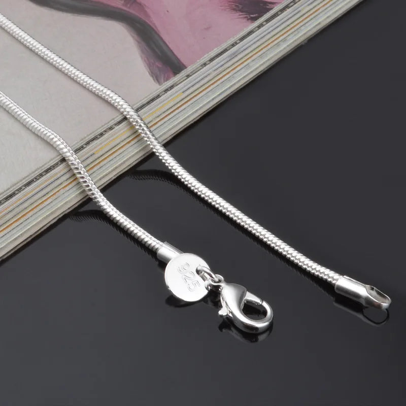 1MM 2MM silver plated smooth Snake Chain stamped choker Necklace For women Jewelry 16 18 20 22 24 26 28 30 inch Dropshipping