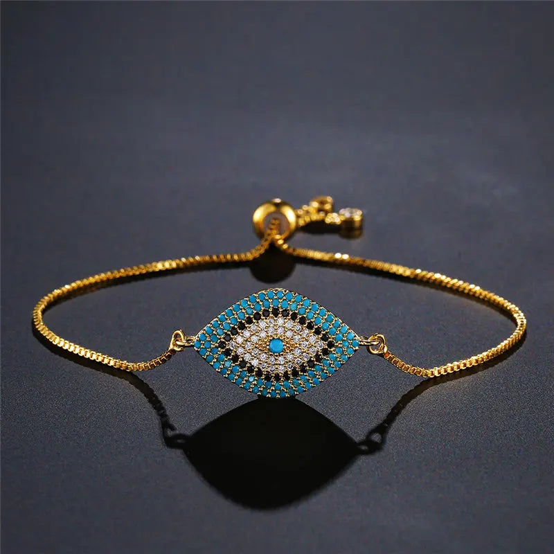 NEWBUY 2026 Trendy Turkish Gold Color Evil Eye Bracelet Adjustable AAA CZ Pave Setting Female Luckry Party Jewelry Gift