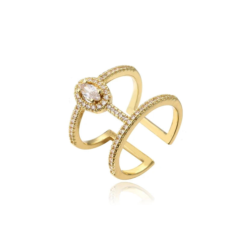 NEWBUY Fashion Gold Color Geometric Copper Ring Women Wedding Jewelry Hot Sale AAA+ Cubic Zirconia Finger Ring Femme Bijoux