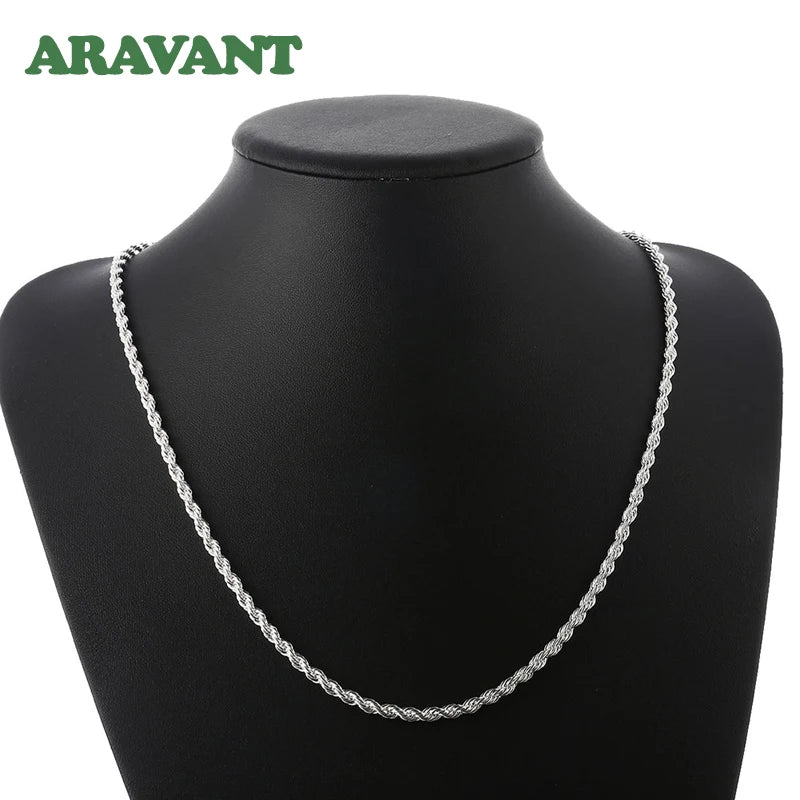 Aravant 925 Silver 4MM Twist Snake Chain Necklace For Women Fashion Jewelry