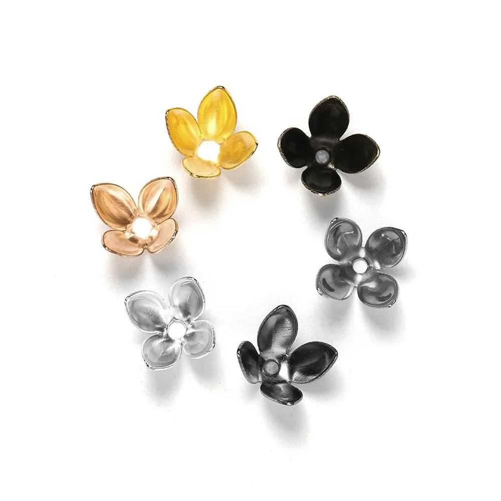 100pcs/lot Four Leaves Flower Metal Bulk Loose Sparer Caps Petal Apart End Bead Caps For Jewelry Making Bracelet Findings