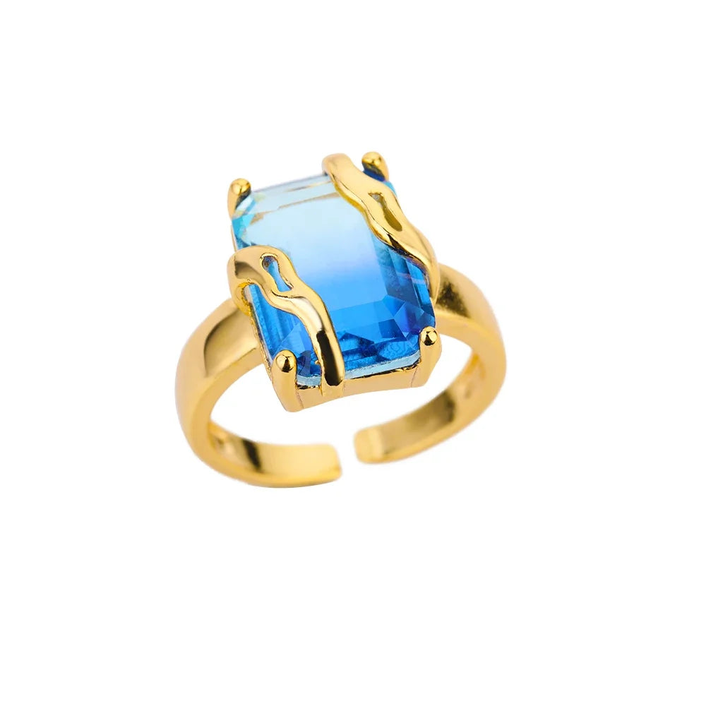 Cubic Zircon Blue Square Stone Rings For Women Stainless Steel Square Stone Finger Ring Party Aesthetic Valentine Jewelry Gift
