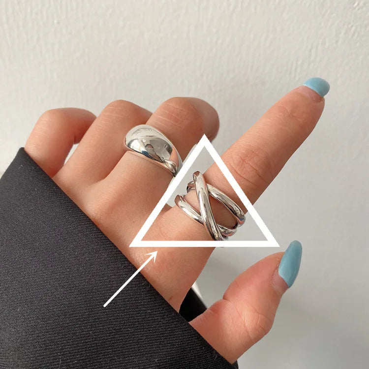 VENTFILLE 925 Sterling Silver Irregular Water Droplets Cross Ring Female Simple Retro Style Handmade Jewelry