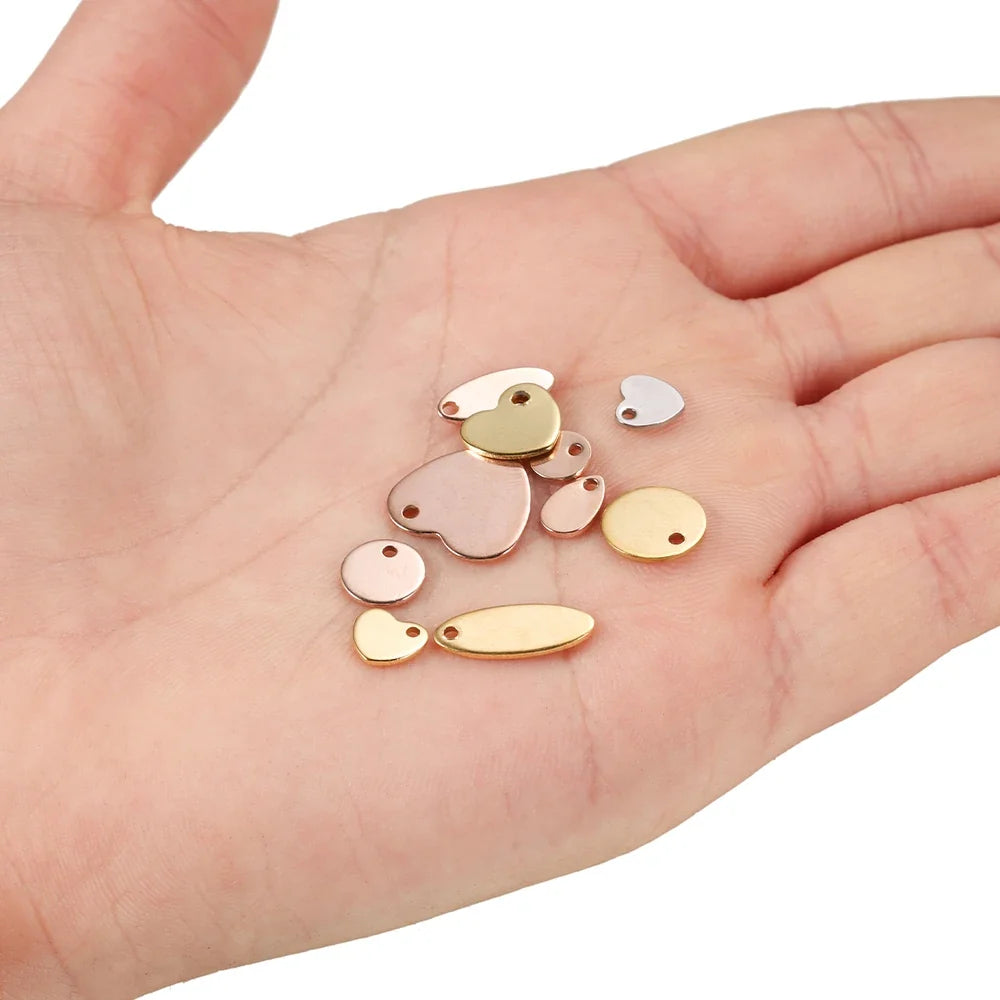 10-50Pcs Gold Stainless Steel Customized Dog Tag Heart-Shaped Oval Blanks Charm Pendant Charms For DIY Jewelry Making Supplies