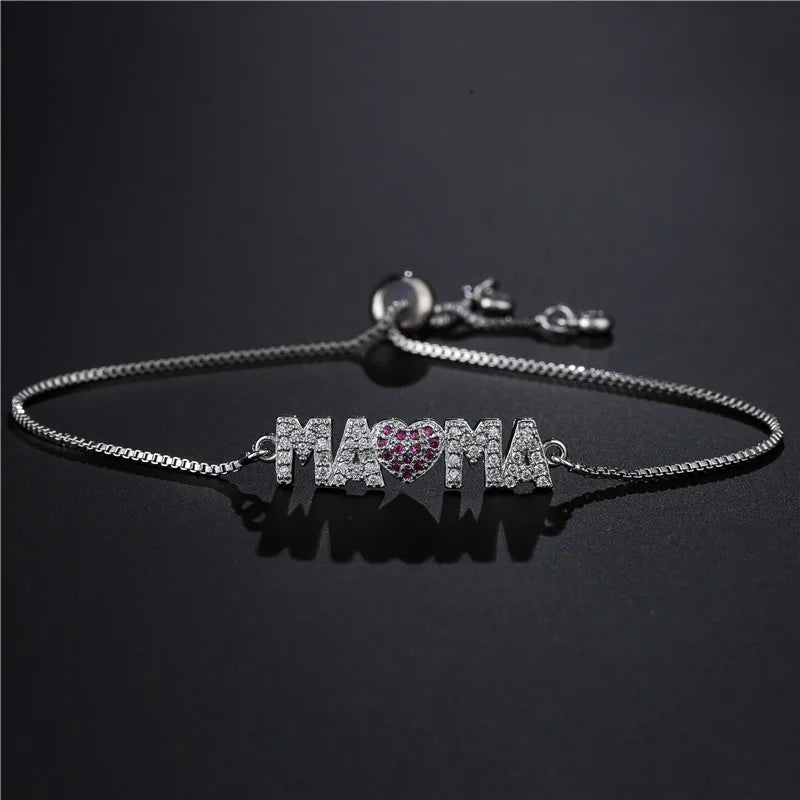 Fashion Gold Color "Mama" Charm Bracelets For Women Girl Adjustable Chain Length Luxury CZ Jewelry Gift For Mom